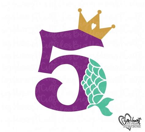 Mermaid 5th Birthday Girl Svg,png,jpg,dxf,birthday Princess Svg,fifth Birthday Svg,mermaid ...