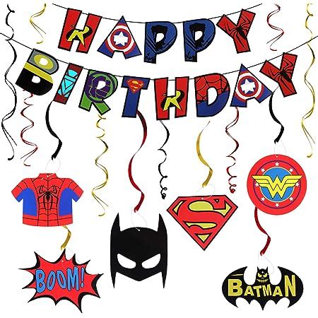 Amazon.com: Superhero Theme Happy Birthday Banner for Kids Adults ...