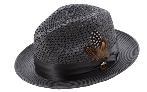 Montique H-34 Mens Straw Fedora Hat Grey - Abby Fashions