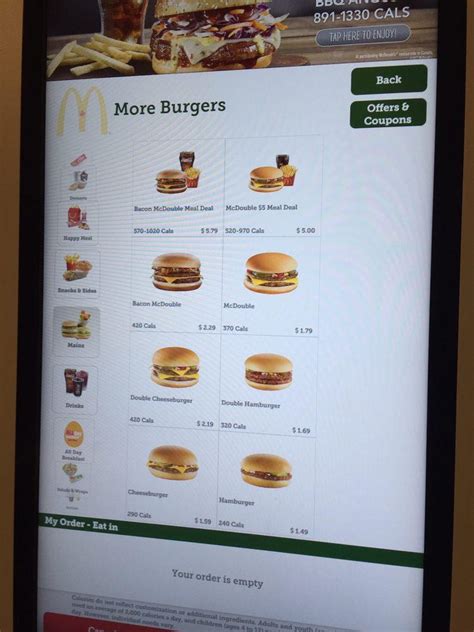 Menu at McDonald's fast food, Calgary, 222 8 Ave SW