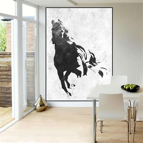 extra large wall art painting, abstract horse Painting, black and white ...