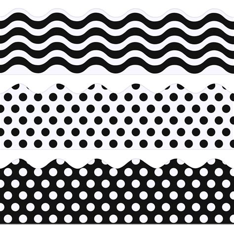 Buy 59 Feet Black and White Bulletin Board Borders Polka Dot Bulletin Board Border Wave Pattern ...