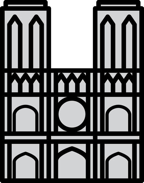 outline simplicity drawing of notre dame cathedral landmark front elevation view. 11651301 PNG