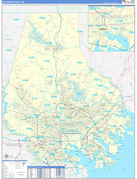 Baltimore County, MD Zip Code Wall Map Basic Style by MarketMAPS - MapSales