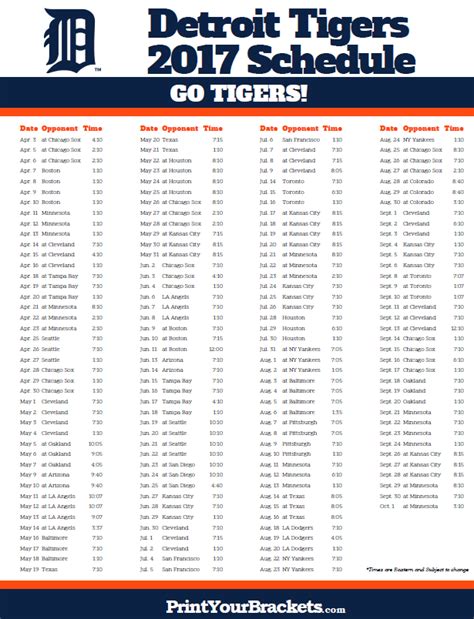 Detroit Tigers Printable 2023 Schedule