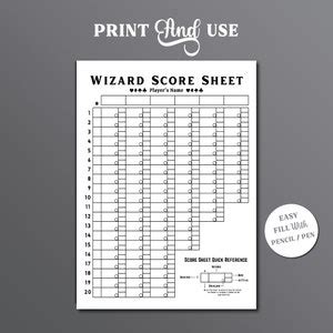 Wizard Score Sheet Wizard Card Game Score Sheet Printable - Etsy Australia