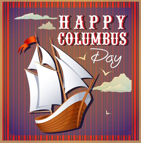 Happy Columbus Day Greeting Card with Sailboat