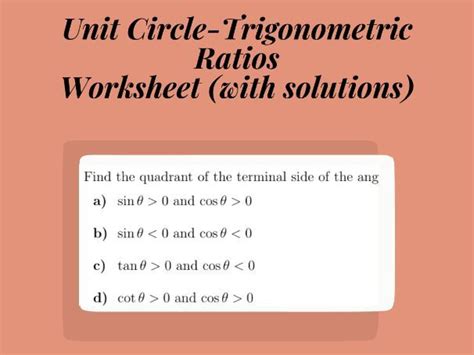 Unit Circle-Trigonometric Ratios Worksheet( with solutions) | Teaching ...