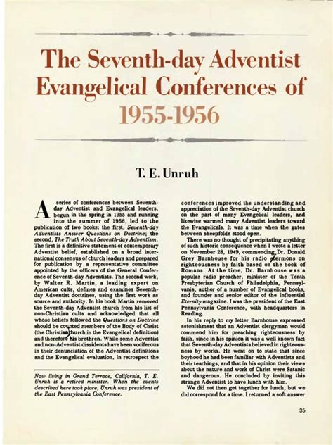 The SDA Evangelical Conferences 1955-1956 (TE Unruh) | PDF | Seventh Day Adventist Church ...