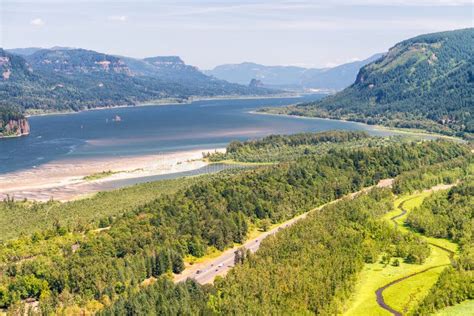 Columbia River and Mountains, Oregon Stock Photo - Image of green ...