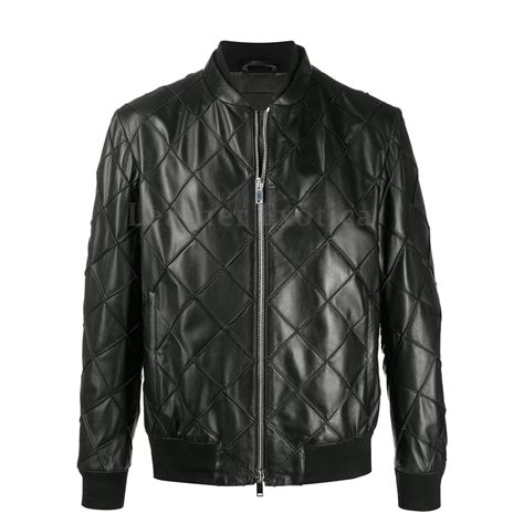 Quilted Men Leather Bomber Jacket