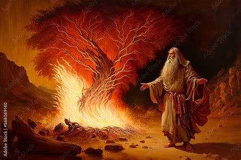 Moses and the Burning Bush art created with Generative AI ilustración de Stock | Adobe Stock