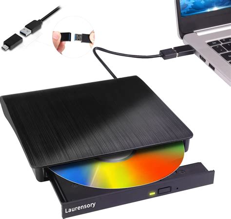 Laurensory External DVD Drive USB 3.0 Type-C USB Portable Player for Laptop CD DVD +/-RW Disk ...