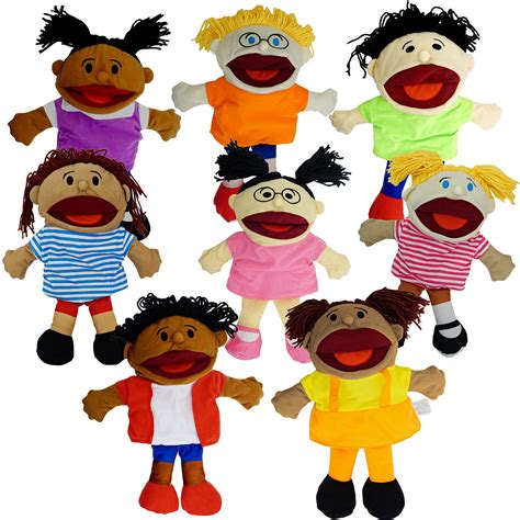 Hand Puppets for Kids, Multicultural Puppets with Movable Mouth (8 Pack ...