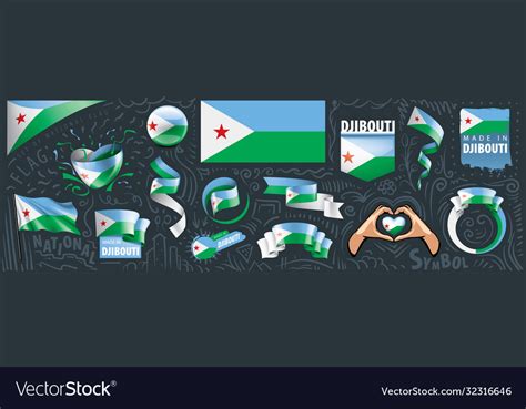 Set national flag djibouti Royalty Free Vector Image