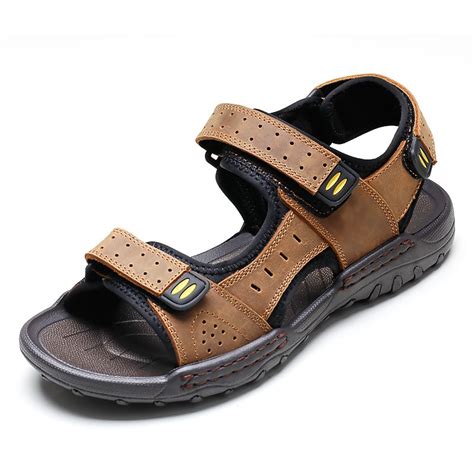 2017 Summer Brand Men's Sandals Designer Genuine Leather Mens Flats ...