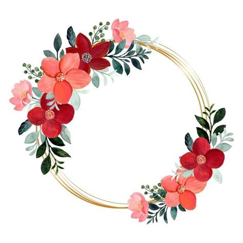 Premium Vector | Watercolor floral wreath with golden frame | Floral wreath watercolor, Wreath ...