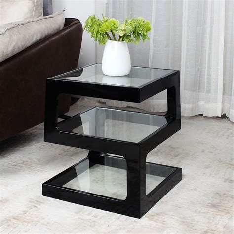 Moderner Beistelltisch mit Regal in Schwarz | Glass side tables, End tables, Black side table