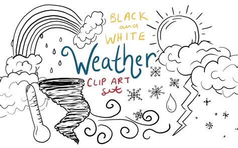 Black and White Weather Clip Art, Linework Clip Art, Hand Drawn Clip Art, Hand Drawn Weather ...