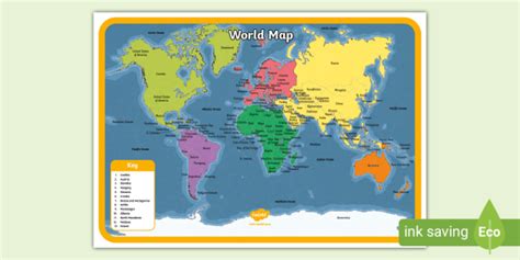 Map Of The World With Countries Labeled And Continents