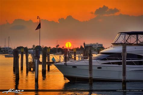 Boat at Sailfish Marina During Sunset Singer Island | Royal Stock Photo