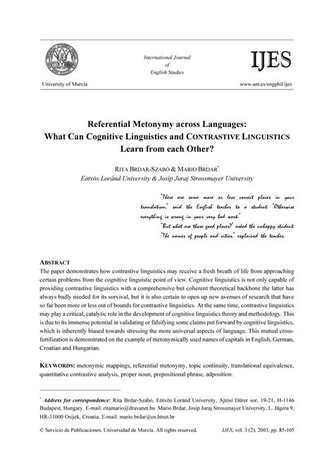 (PDF) Referential Metonimy across Languages: What can Cognitive ...