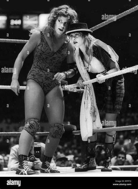 Wendi Richter and Cyndi Lauper at Wrestlemania 1 at Madison Square ...