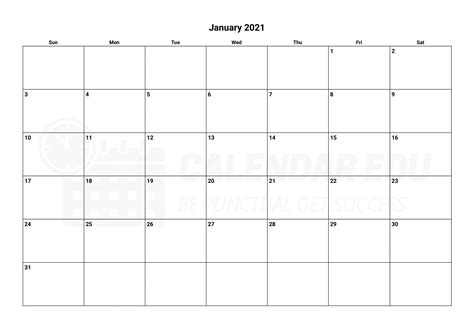 January 2021 Calendar PDF | Free January Printable PDF