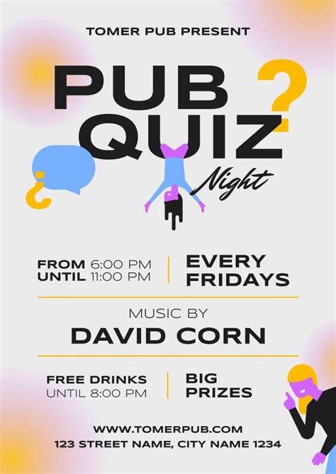 Customize and get this Cool Colorful The Pub Quiz Night Poster template