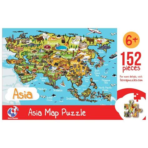 Asia Map Jigsaw Puzzle for Kids 6+, Educational Illustrated Map Puzzle, Montessori Board Games ...