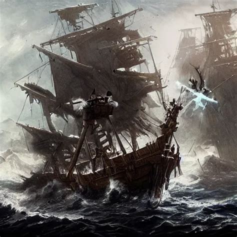 epic battle of pirates with a ghost ship filled with | Stable Diffusion