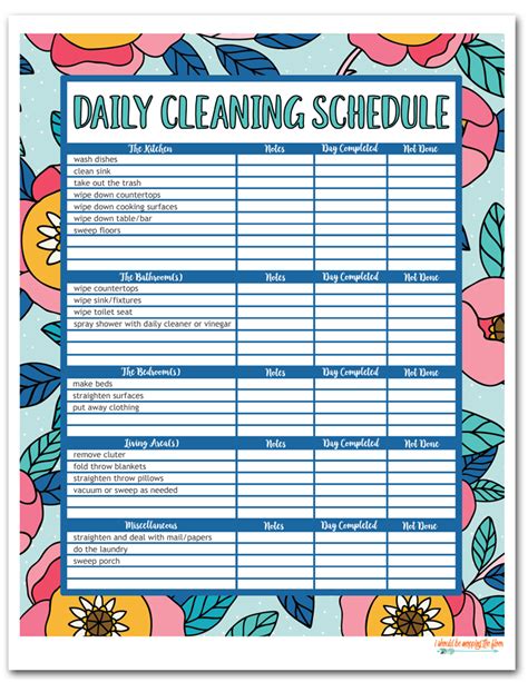 Printable Home Cleaning Schedule