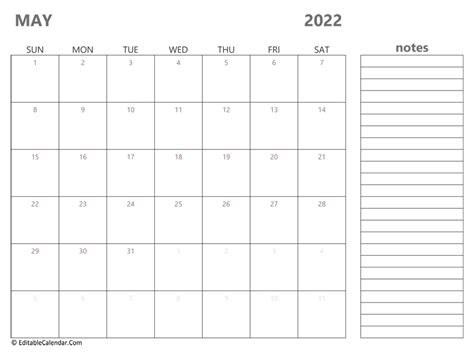 Download 2022 May Calendar Printable (Word Version)