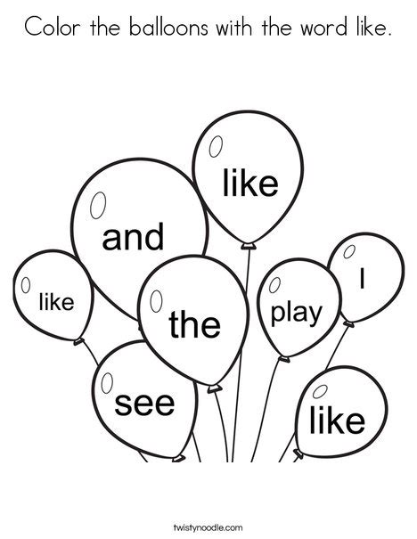 Color the balloons with the word like Coloring Page - Twisty Noodle