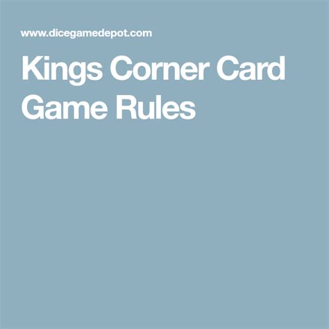 Kings In The Corner Rules Printable