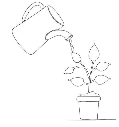 Premium Vector | Continuous line drawing of sapling in watering earth ...