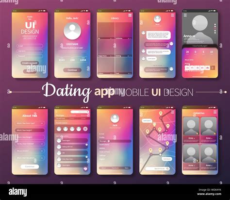 Dating app mobile UI design with laser gradient background Stock Vector ...