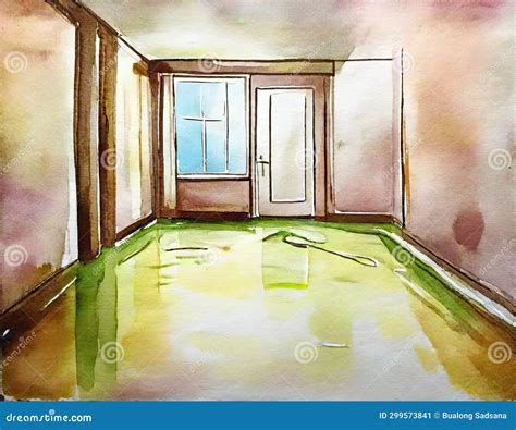 Watercolor of Water Damage in the Basement Due To Stock Illustration - Illustration of fantasy ...