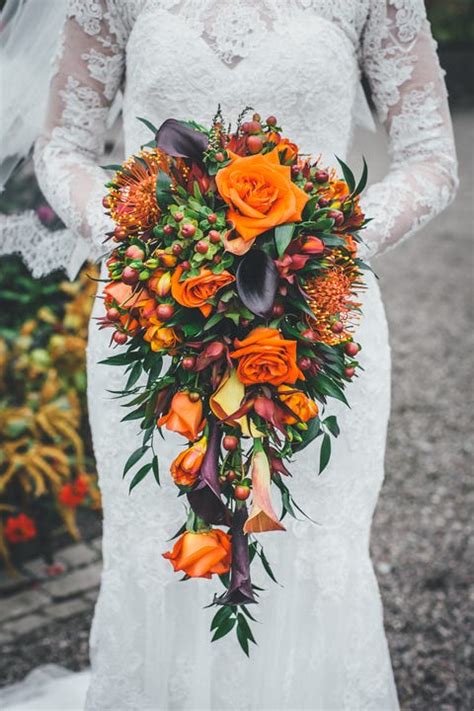 Fall Wedding Bouquets With Blue Thistle - Artificial Wedding Flowers ...