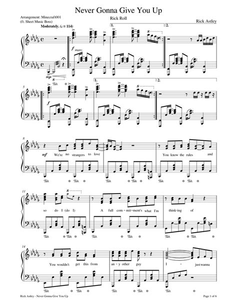 Never gonna give you up - Rick Astley Sheet music for Piano (Solo) | Musescore.com