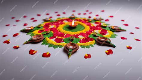 Premium AI Image | Decorative Flower rangoli Strip or Border or Pattern for Diwali or Pongal ...