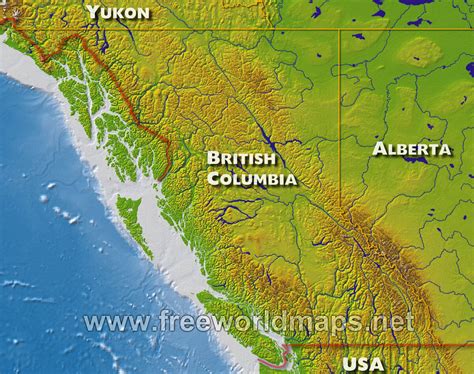 Physical map of British Columbia