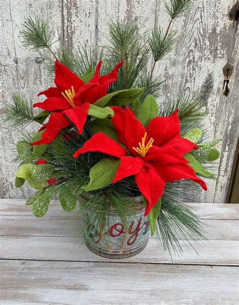 Poinsettia Christmas Arrangement Christmas Centerpiece Red - Etsy ...