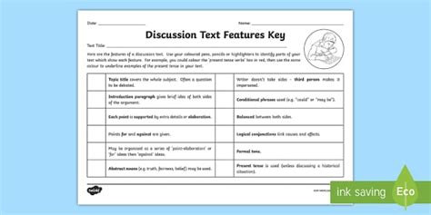 KS2 Features of a Discussion Text Checklist (profesor hizo)