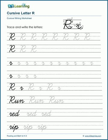 Cursive writing: Letter R worksheets | K5 Learning