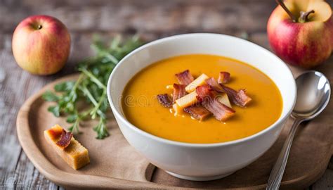 Butternut Squash Soup with Apples and Bacon Stock Illustration - Illustration of meal, cuisine ...