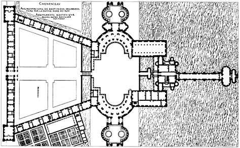 Floor plan of the château de Chenonceau wirth its gardens, as planned ...