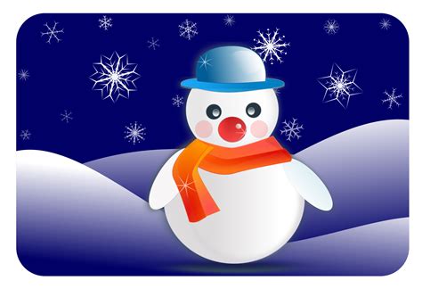 Clipart - snowman glossy in winter scenery