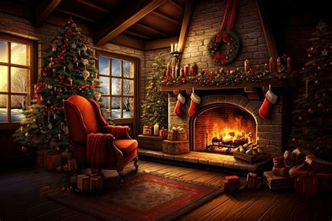 Winter home fireplace christmas furniture | Premium Photo Illustration - rawpixel