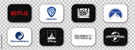 Film studios and streaming services logos. Netflix, Warner Brothers, 20th Century Fox, Paramount ...